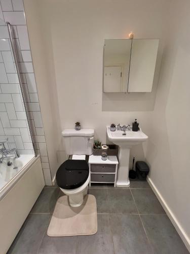 a bathroom with a toilet and a sink at CityZenSanctuary - Snug Comfy 2BR Apartment Sleeps 6 Sheffield City Centre in Midland