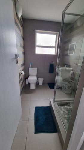 a small bathroom with a toilet and a window at Admirals Lodge Guest House and Brightways self catering apartments in Port Elizabeth