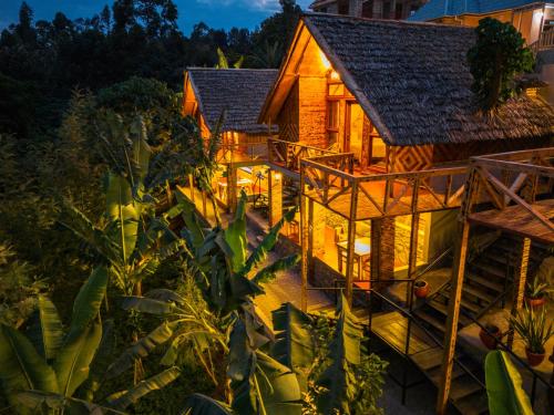 an aerial view of a house at night at Samora River Lodge in Arusha