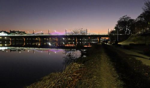 a bridge over a body of water at night at House of Gallery Hyomok in Daegu