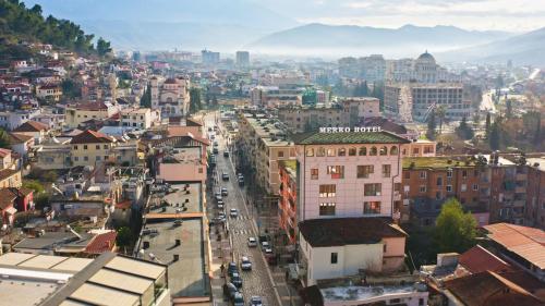 an aerial view of a city with buildings at MERKO HOTEL in Berat
