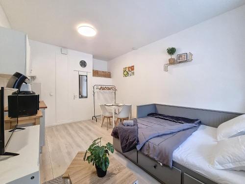 une chambre avec un lit, un bureau et une table dans l'établissement Budget studio proche lac, à Sévrier