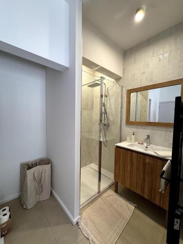 une salle de bain avec douche et lavabo dans l'établissement Résidence Hôtelière CASA DI BABBÒ, Porto, à Porto Ota