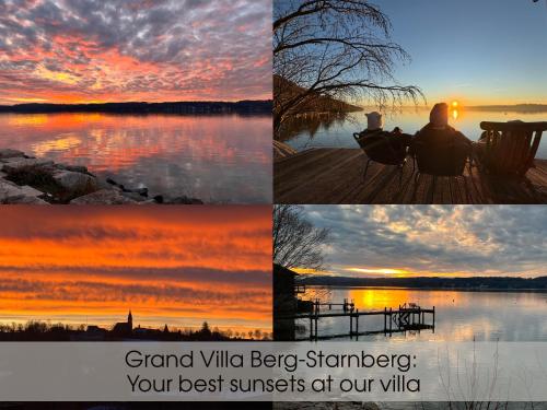 a collage of four pictures of a sunset at Grand Villa Berg-Starnberg For Your Vacation, Retreat, Workshop, Corporate and Familys event in Berg am Starnberger See