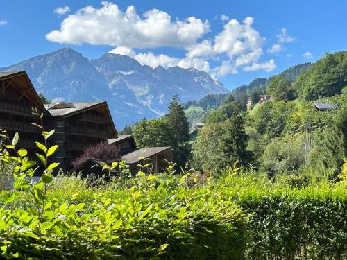 a view of the mountains from a resort at Riverside Mountain Retreat in Val dʼIlliez