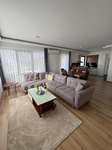 a living room with a couch and a table at pazaric residence in Doljani