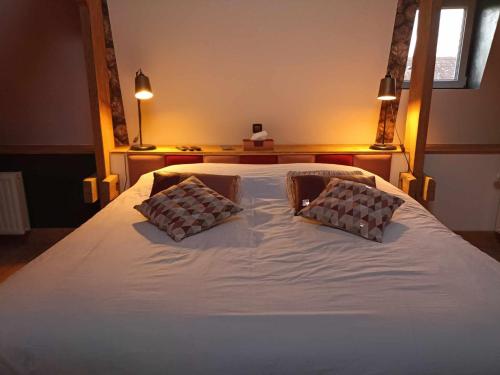 a large white bed with two pillows on it at La Ferme de la Cour in Herbeumont