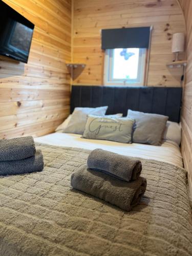 a bedroom with a bed with two pillows on it at Willow Nook, near Saundersfoot and Tenby in Saundersfoot
