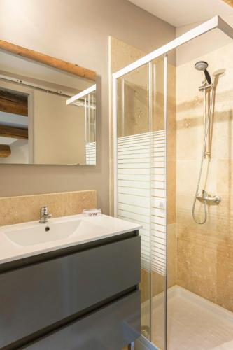 une salle de bain avec un lavabo et une douche dans l'établissement 3 clés Avignon centre, à Avignon