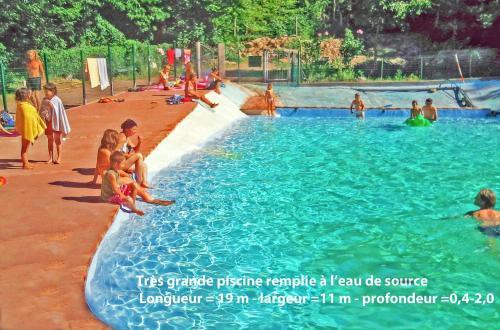a group of people in a swimming pool at Bungalow confortable à Escaro avec piscine partagée in Escaro