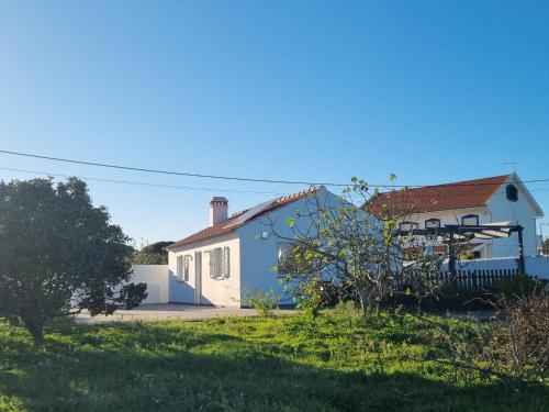 a blue and white house with a yard at CASA DO POMAR by Stay in Alentejo in Vila Nova de Milfontes