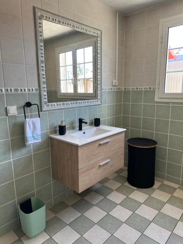 un baño con lavabo y espejo en Villa Volcanik, en La Plaine des Cafres