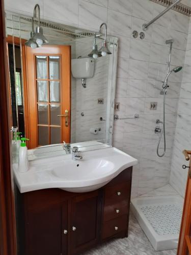 a bathroom with a sink and a shower at Casa Vacanze Domus Angela in Barrea