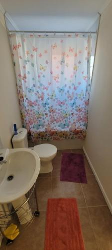 a small bathroom with a sink and a toilet at Casa Fundadores in Puerto Montt