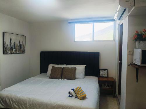 a bedroom with a large bed with a window at Suite Hermosa ven descansa o trabaja El Rodadero 50m Playa in Gaira