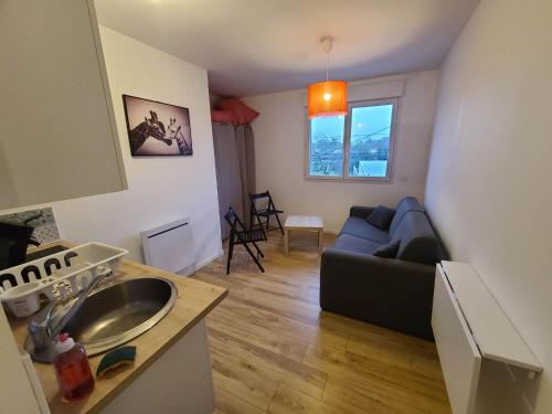 Il dispose d'une cuisine et d'un salon avec un évier et un canapé. dans l'établissement Studio tout equipé, à Nantes