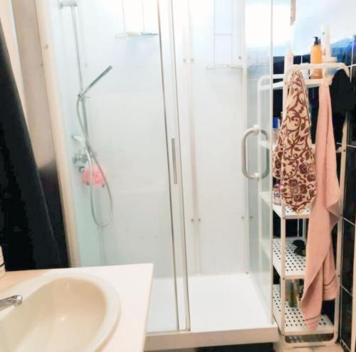 une salle de bain avec douche et lavabo dans l'établissement Chambre PRIVÉE dans Appartement PARTAGÉ - Talence - Proche Tram C - WIFI - REF P1, à Talence