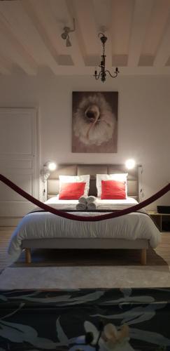 a bedroom with a bed with a hammock on it at Cosy 4 minutes à pieds du centre historique avec parking in Montluçon