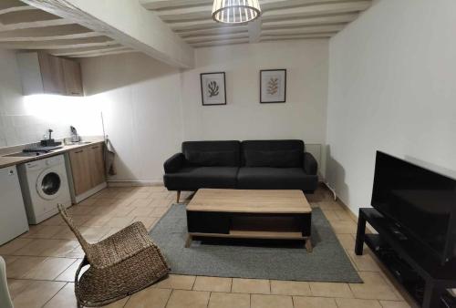 un salon avec un canapé et une table basse dans l'établissement Duplex proche Jardins des plantes, à Rouen