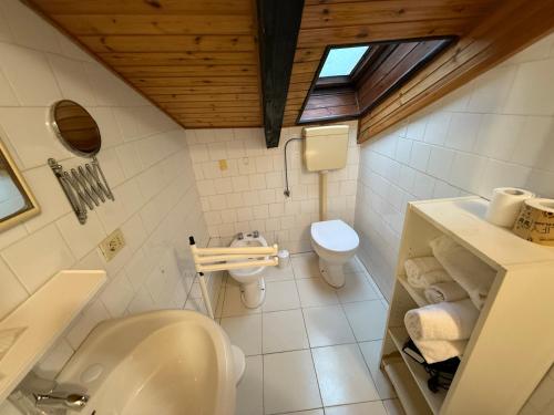 a bathroom with a sink and a toilet at Hosting Dreams Attics - Duomo in Milan