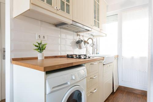 una cucina con lavatrice e lavandino di Acogedor apartamento junto a la playa a Suances