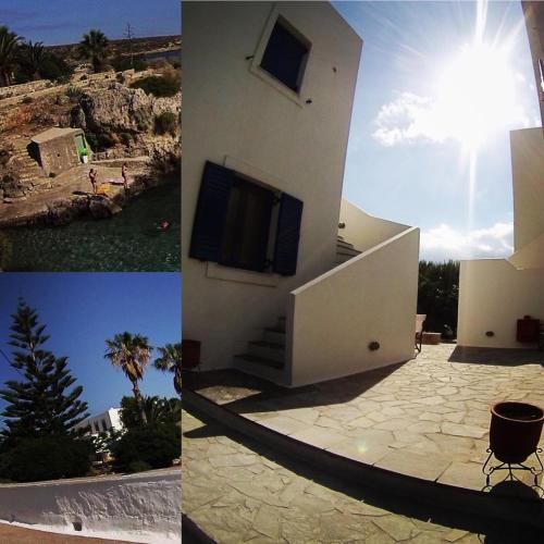 a collage of three pictures of a building with a tv at Kanellis Studios in Avlemonas