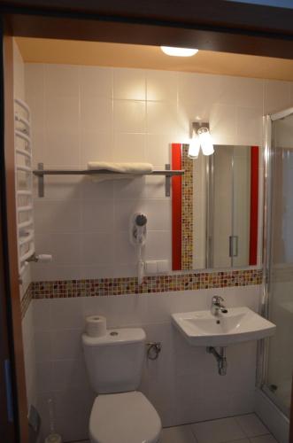a bathroom with a toilet and a sink at Obiekt Tatar - Usługi Hotelarskie in Rawa Mazowiecka