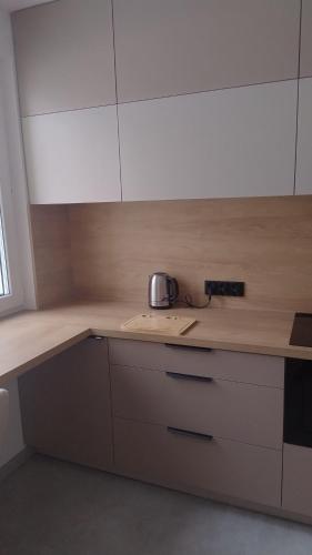 una encimera de cocina con tostadora encima en apartament, en Tomaszów Mazowiecki
