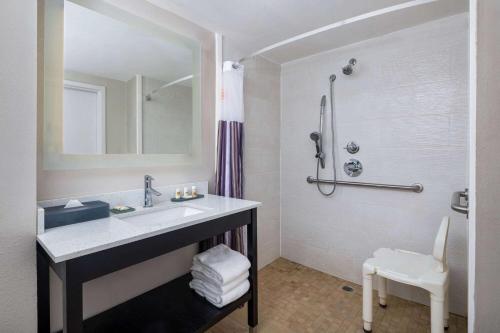 a bathroom with a sink and a shower at La Quinta by Wyndham Kennesaw in Kennesaw