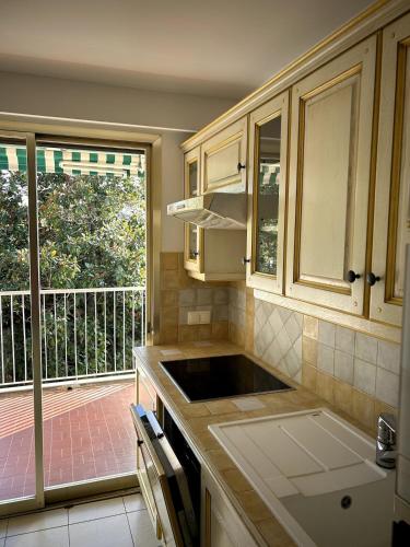 Il comprend une cuisine avec un évier. dans l'établissement Appartement à Antibes avec terrasse ensoleillée, à Antibes