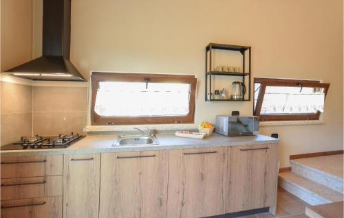a kitchen with wooden cabinets and a sink and a window at Nice Apartment In Velo Veronese in Velo Veronese