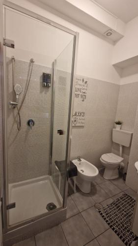 a bathroom with a shower and a toilet at CinqueStanze in Cosenza
