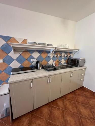 a kitchen with a sink and a counter top at Penzion 4 Dvory in České Budějovice