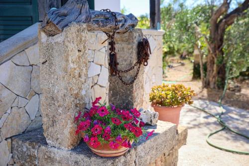 a bunch of flowers sitting on a stone wall at Villa Scaiano by Salento Prime in Salve
