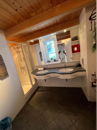 a bathroom with a sink and a mirror at Fewo-Obertauern Maisonette in Obertauern