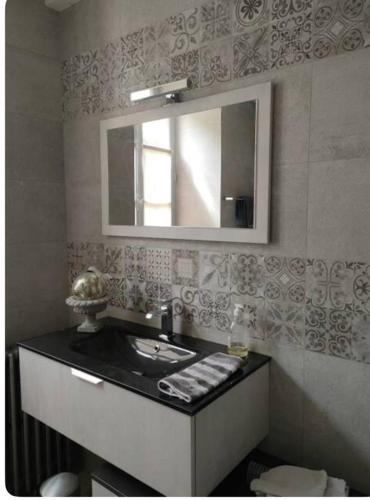 a bathroom with a sink and a mirror at Le Galet in Saint-Dyé-sur-Loire