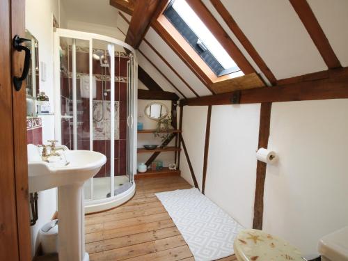 a bathroom with a sink and a toilet in a room at Tawny Owl Barn in Craven Arms