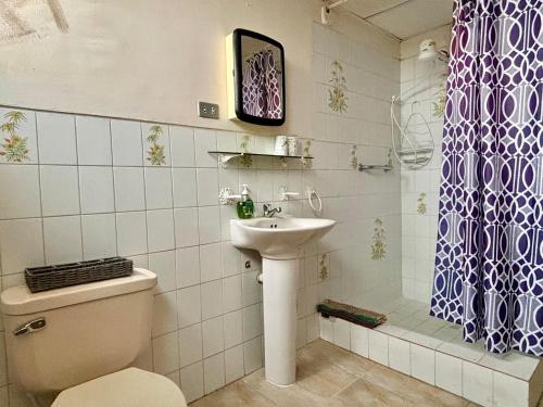 a bathroom with a toilet and a sink and a shower at Las Casitas - Playas in Playas