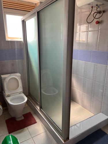 a bathroom with a shower and a toilet at Kamona Living 3 Zimmer Apartment in Namugongo