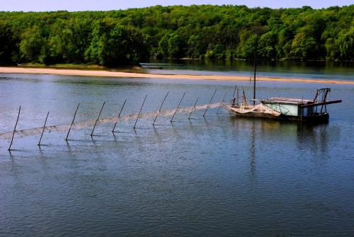 a boat sitting in the middle of the water at La volante Bouilloire in Saint-Rémy-la-Varenne