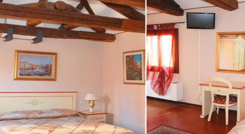 two pictures of a bedroom with a bed and a desk at Best Holidays Venice in Venice