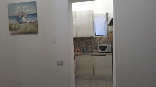 a small kitchen with a sink and a microwave at Domu Loca in Pula