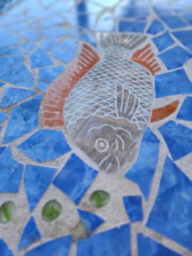 a drawing of a fish on a tile floor at Playas Hotel Suites in Puerto Peñasco
