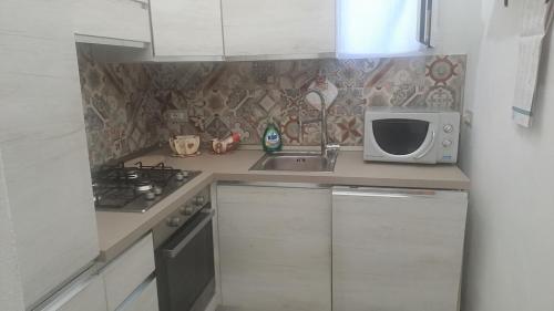 a small kitchen with a sink and a microwave at Domu Loca in Pula