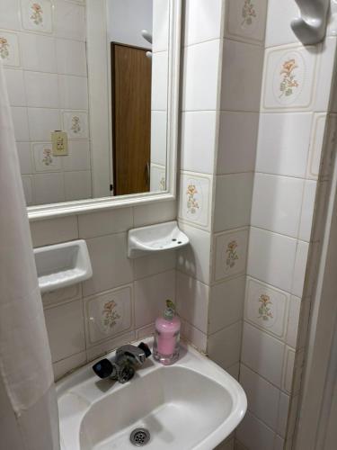a bathroom with a sink and a mirror at Monoambiente frente al mar in Monte Hermoso