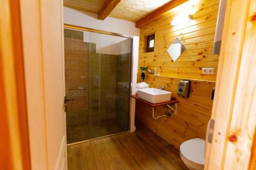 Koupelna v ubytování Complex turistic Traisteni din Valea Doftanei