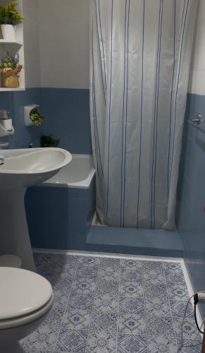 a bathroom with a shower and a toilet and a sink at B&B dalLo Zio in Ottobiano