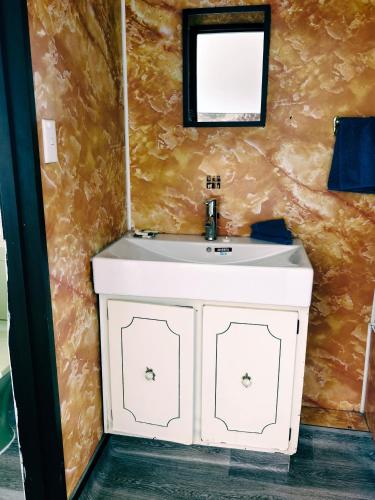 a bathroom with a sink and a mirror at Ferry Motel in Christchurch