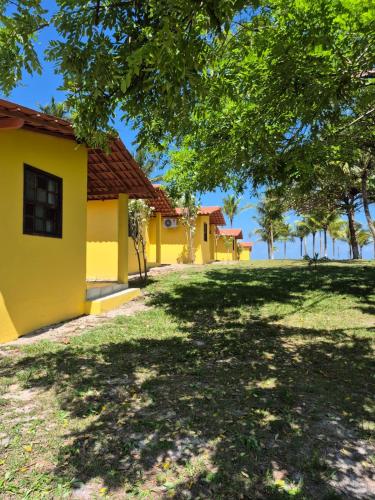 a yellow house with a tree in the foreground at Tokaya Club in Ilhéus