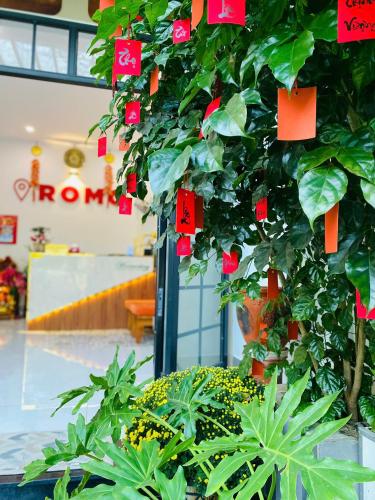 a tree with red tags on it in a store at Romo Homestay in Quang Ngai
